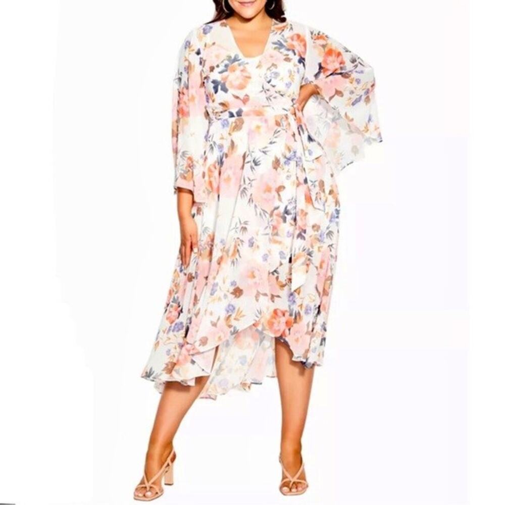 City Chic Ivory Floral Kennedy Wrap  Dress - Size XL 22